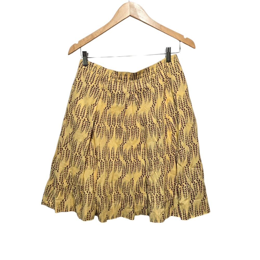 KENZO Pleated Skirt Lined Yellow Leaves Boho Size 38